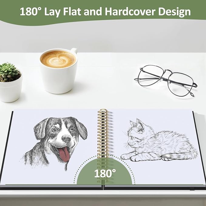 Forvencer 2 Pack Blank Spiral Notebook, 8"x 5.6"Hardcover Sketch Book | 100GSM Thick Paper,Art Sketchbook for Women&Adult, 100 pages/50 Sheets Drawing Book Journal for School Office Drawing, Green