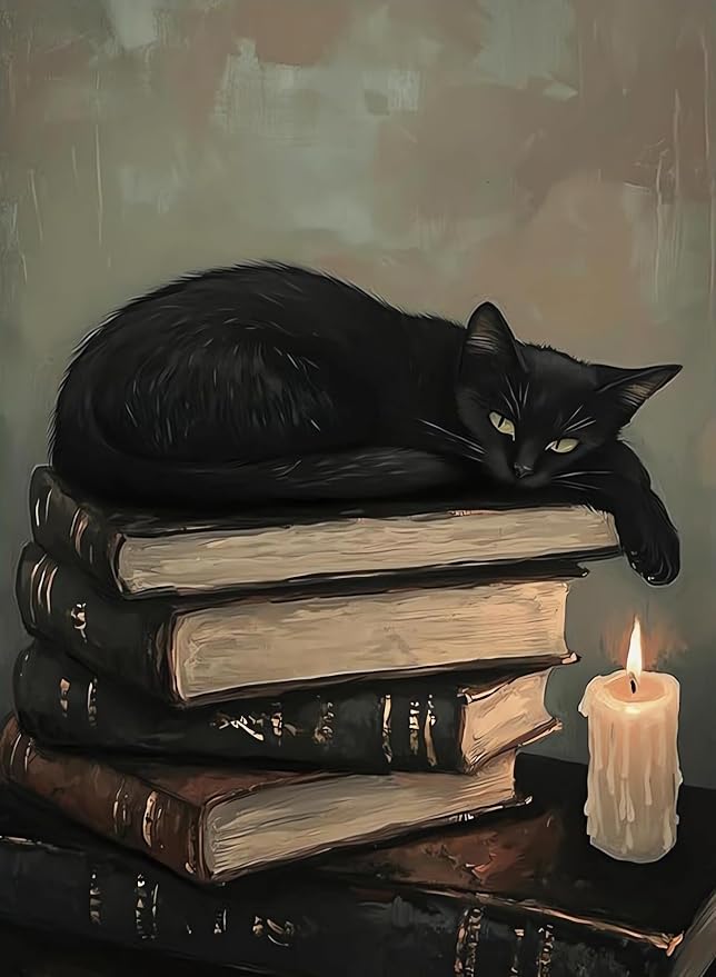 Gothic Cat Paint by Numbers Kit for Adults Framed Canvas, Frameworkless
