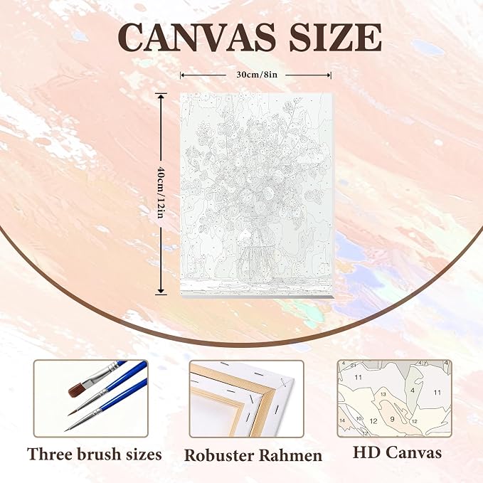 Eucalyptus Flowers Paint by Number Framed with Wooden Easel 12x16inch | Adult Paint by Numbers, Flowers Canvas Paint by Numbers for Adults, DIY Acrylic Painting Kits for Adults, Home Decor Gifts