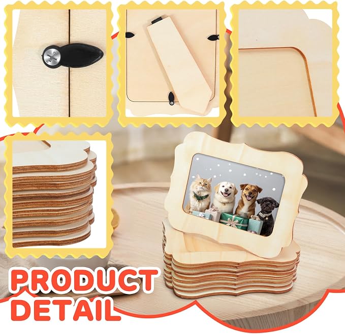 VOKOY 20 Pack Wooden Picture Frames for Crafts, 4" x 6" Photos DIY Wood Frames for Crafting,Unfinished Standing Photo Frames DIY Craft Wood Decorate for Birthday Party Gifts,Vintage Shape