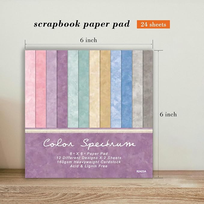 24 Sheets Scrapbook Paper Pad Cardstock, 6 x 6 Inch Colorful Decorative Decoupage for Card Making Folded Material Gift Wrapping Junk Journals Supplies DIY Crafts Photo Album