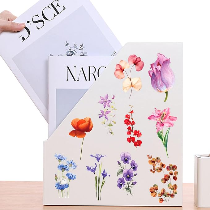 Transparent Flower Stickers 50Pcs for Scrapbooking PET Nature Plant Sticker Floral Stickers Colorful Vintage Craft Sticker for Journaling Scrapbooking Clear Flowers Decals(Colourful-F7)