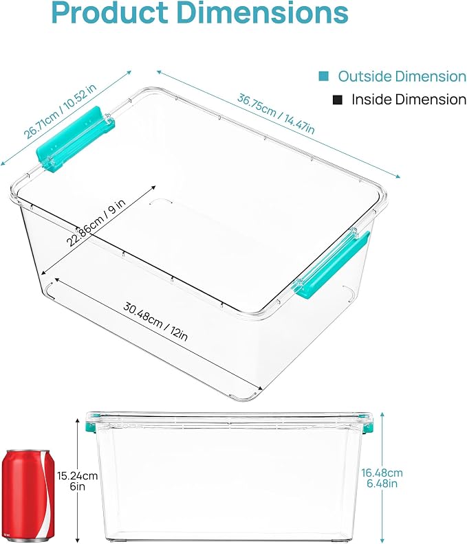 Vtopmart 4 Pack 12 Qt Clear Craft Storage Bins with Lids and Latches | Stackable Plastic Storage Box for Art & Craft Supplies, Paper, Toys, BPA-Free Containers for Organizing