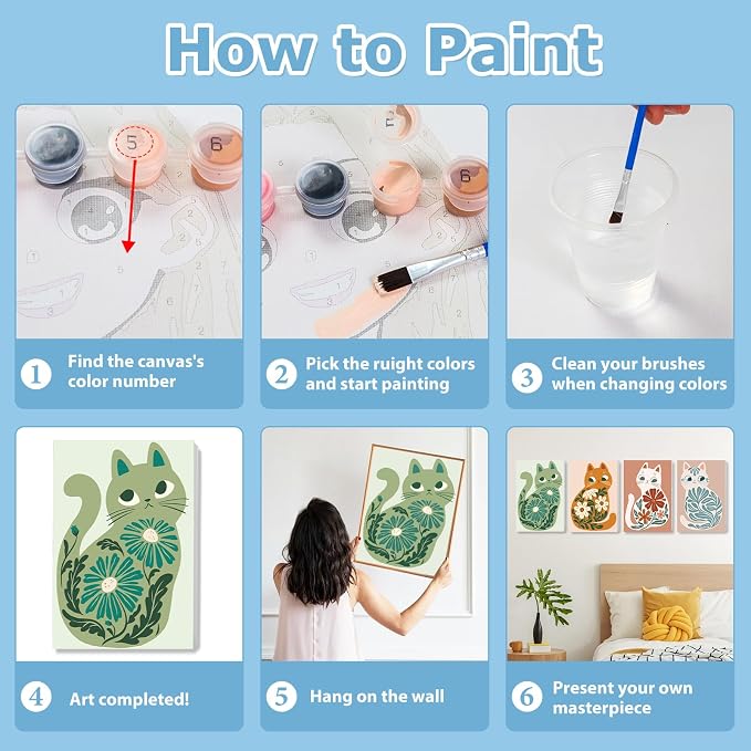 Cat Paint by Number for Adults, Paint by Numbers Kit for Adults 8x12 Inch