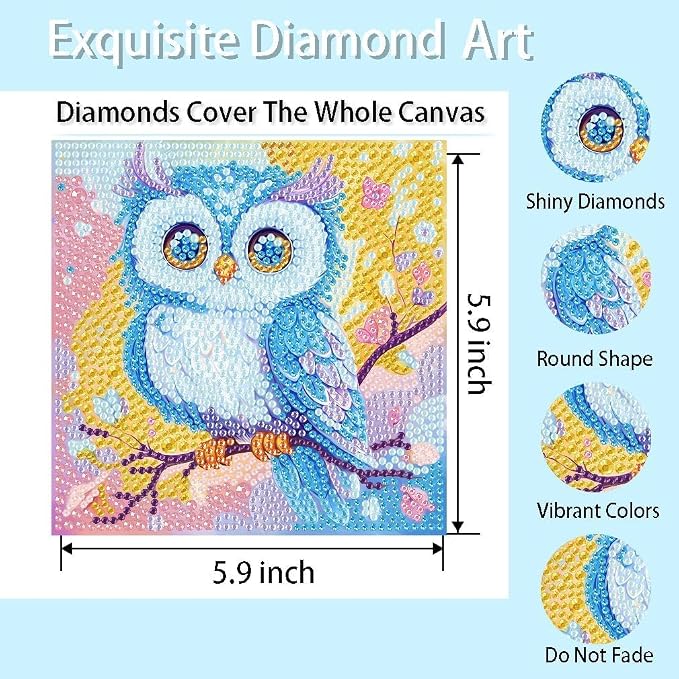 VividMeng 6 Pack Diamond Painting Kits for Kids Beginners,Full Drill Cute Animals Diamond Art Kits,Diamond Art Arts and Crafts for Kids Ages 4-8-12,Home Wall Decor 6x6 Inch