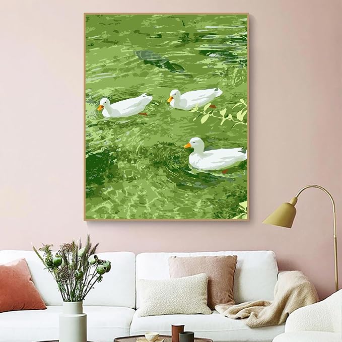 ZRIZQ Paint by Numbers Kit for Adults Beginner,Duck Summer,16x20 | Full set with rich paints,wooden brushes,rolled canvas.Calming,screen-free pastime.Beginner friendly.Just open and paint.