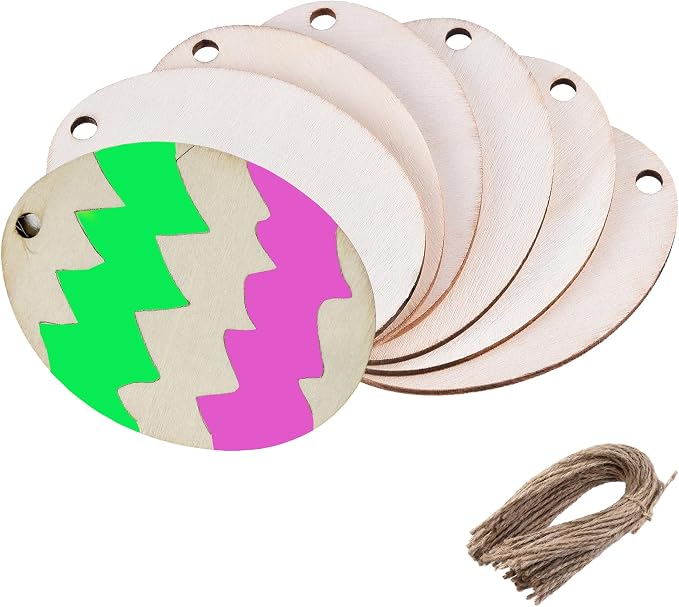 60PCS Unfinished Wood Egg Cutouts with Sling Hole