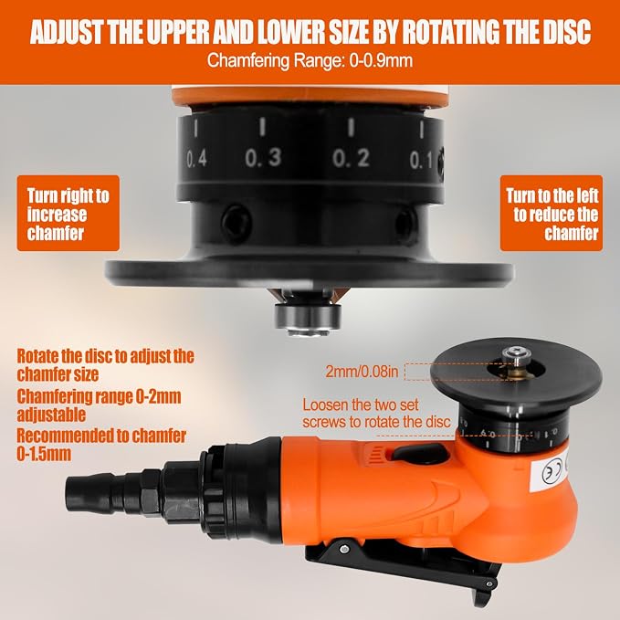 2 in 1 Mini Pneumatic Chamfering Machine, 45° Arc Corner Beveling Trimming Deburring Machine 30000RPM Handheld Chamfering Air Chamfer Tool with 1/4 Inch Air Inlet (C Angle Blades,Orange)