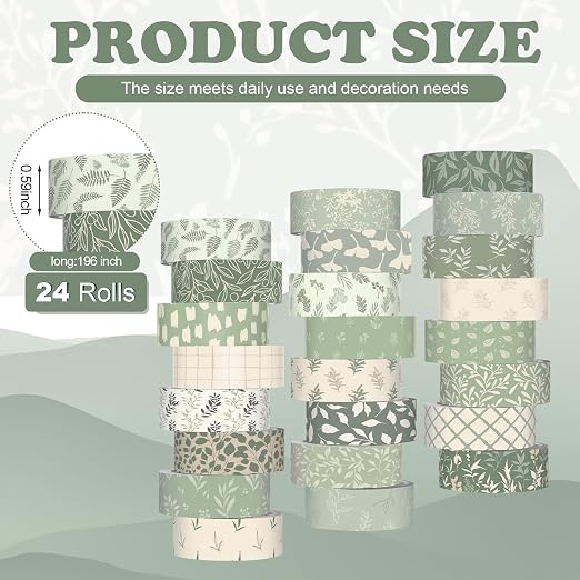 Gueevin 24 Rolls Floral Washi Tapes Set Scrapbook Supplies, Greenery | 15 mm Watercolor Flower Washi Tapes, Back to School DIY Craft Arts, Junk Journaling Planner Gift Wrapping Supplies