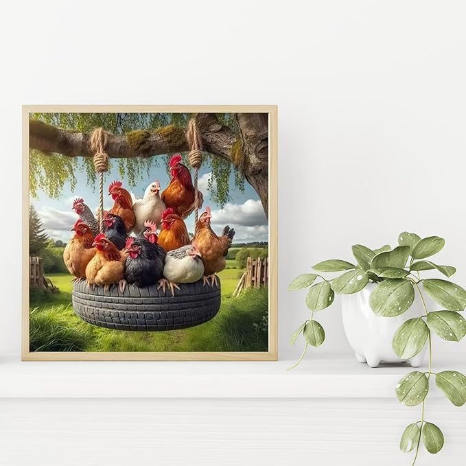 Chicken Coop Diamond Art Kits, 5D Diamond Painting for Adult Beginners | DIY Full Drill Round Gem Painting Art for Adults, Home Wall Decor 13.78x13.78 Inch