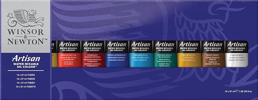 Winsor & Newton Artisan Water Mixable Oil Paint Set, 10 x 37ml Tubes | Clean with water; no solvents needed. Color depth, lightfastness, opacity/transparency are the same as traditional oils.
