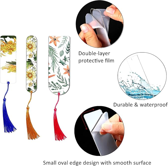 30Pcs Clear Acrylic Bookmark Blanks with Tassels, 3 Shapes DIY Craft Kit | 30Sets Bookmark Making Kits, Smooth Edge Clear Acrylic Blanks, Different Color Tassels,for DIY Book Marks Tags Handmade Gifts