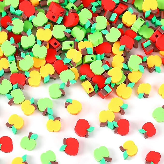 Augshy 300Pcs Apple Shaped Clay Beads Back to School Jewelry Craft Kit