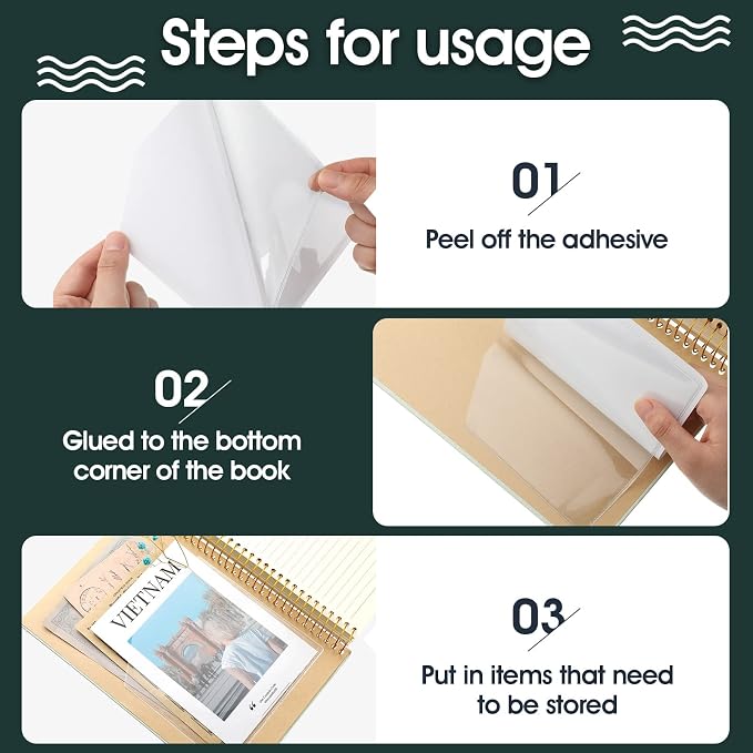 Tinlade 6 Pcs Clear Adhesive Corner Pockets for Planners 6 x 6 Inch