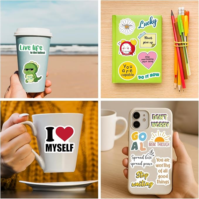 300PCS Cute Inspirational Stickers for Water Bottles, Motivational Stickers for Adults, Teens, Teachers, Vinyl Waterproof Laptop Sticker for Journaling Scrapbooking Vision Board Supplies