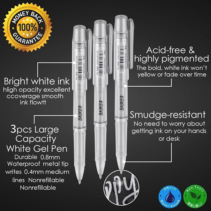 Qionew Silver Gel Pens, 3 Pack, Silver Gel Ink Pen Set for Art Highlight