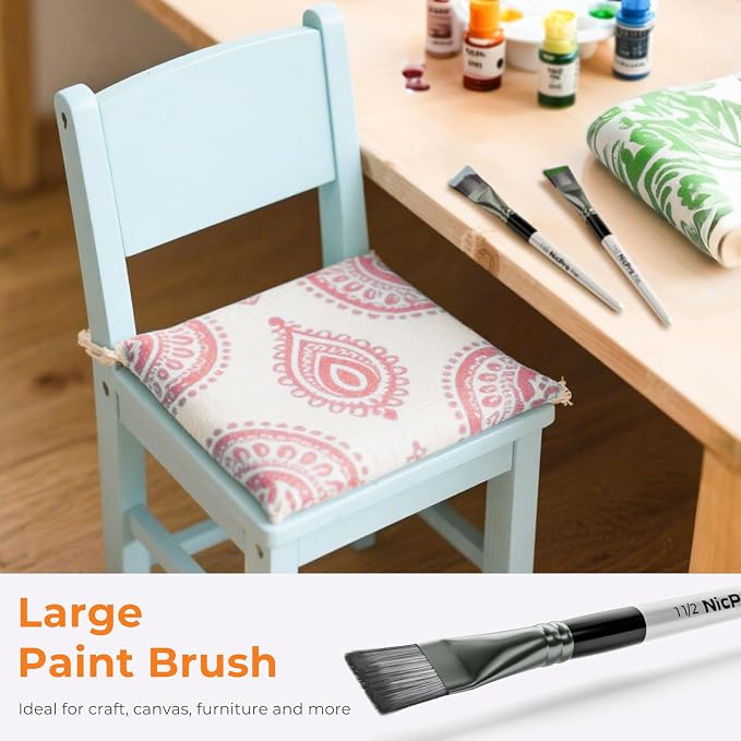 Nicpro 4pcs 1 1/2 Inch Flat Paint Brushes for Acrylic Painting, Large Paint Brushes for Acrylic Watercolor Oil, Artist Big Paint Brush for Canvas Painting, Base Coating, Crafts, Face, Body Art, Adults