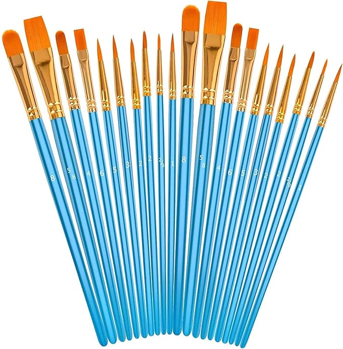 Soucolor 40-Pc Paint Brushes, Round Tip, Acrylic Oil Watercolor, Blue | 40pcs, 10 sizes, soft nylon bristles, nickel ferrules, blue wood handles — ideal for acrylic, oil, face, nail & rock art.