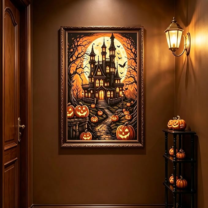 Halloween Castle Diamond Painting Kits for Adults, Pumpkin Diamond Art