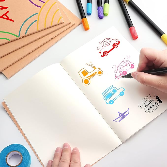 ZZTX 4 Pack Blank Kraft Notebooks A5, 36 Pages, 8.3 X 5.5 Inch