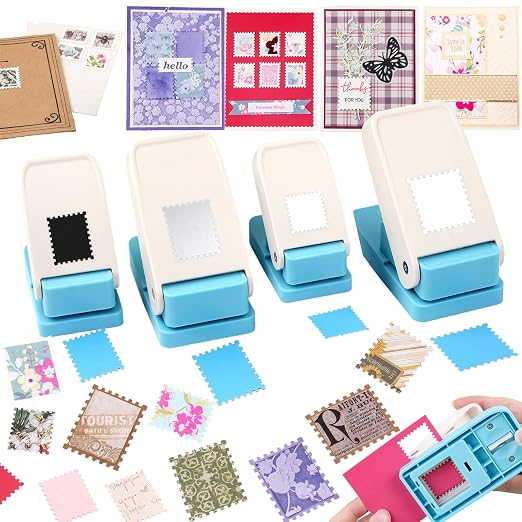 BAOFALI 4Pcs /Set Stamp Puncher Stamp Punch 1x0.8 &1.5 &1 &1.25x1.5inch Postage Stamp Punch |Stamp Hole Puncher| Action Paper Punches for Crafting Scrapbooking DIY Scrapbooking Journaling Card Making