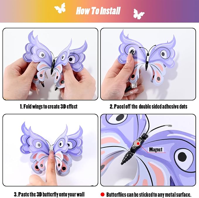 SAOROPEB 3D Butterfly Wall Decor, 24 Pcs Pastel Butterfly Decorations