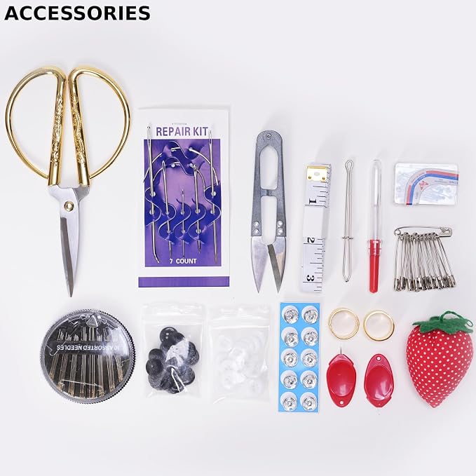 Wooden Sewing Kit Box, Wooden Sewing Box with Sew Kit Accessories | Sewing Repair Kit Sewing Basket, Basic Sewing Kit for Adults, Beginner Universal Home Sewing Repair Tool Kit