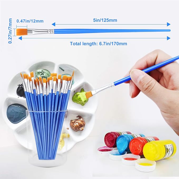 AROIC 180pcs Flat Paint Brushes Set, Small Brushes Bulk Nylon Hair | Kids Acrylic Oil Watercolor Artist, Professional Painting for Classroom Students