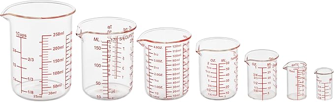 Ackers BORO3.3 Glass Measuring Cup Set, Beaker Style, 7-Piece