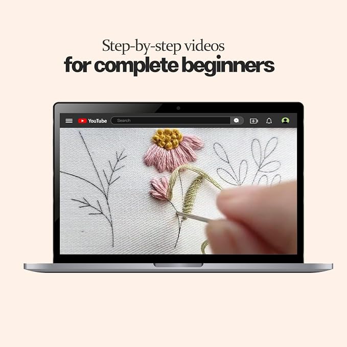 Embroidery Kit for Beginners,Learn 22 Stitches with Instructions & Video | Beginner-friendly step-by-step video tutorials included/Water-soluble ink/beginner embroidery kit/complete embroidery set