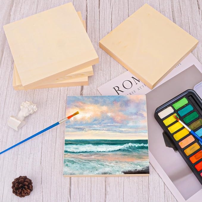 30 Pack Unfinished Wood Canvas Boards for Painting, 6 x 6 Inch Square Wooden Panels, Wood Panels Boards for Crafts and Painting, DIY Handicrafts, Home Decoration（Thickness 0.98 Inch）