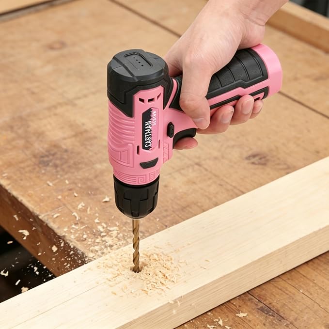 CARTMAN 150-Piece 8V Cordless Drill Hand Tool Set Pink Household Repair Kit | All-Inclusive Tool Assortment With 8V Drill, Great For Home Upkeep, DIY Crafting And Daily Household Fixes