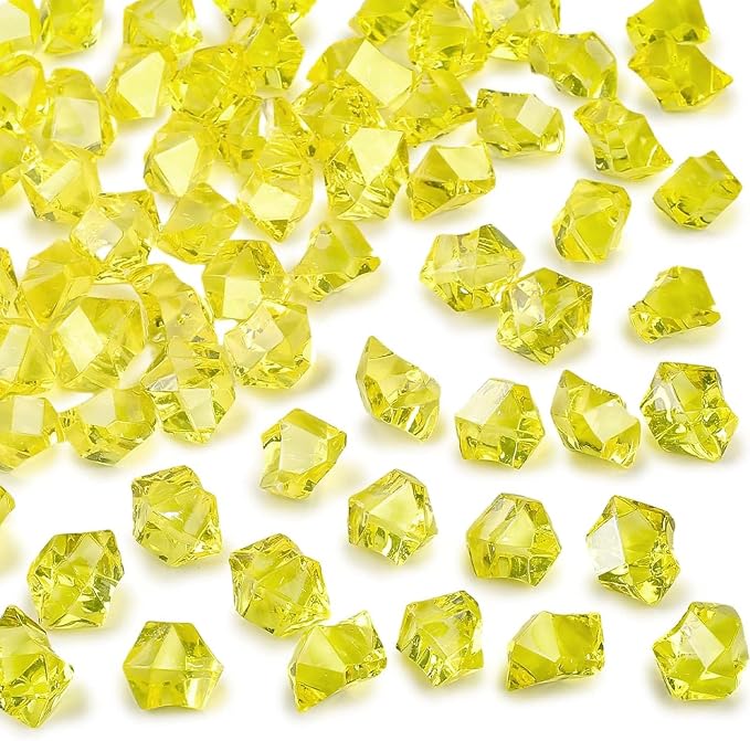 DomeStar Yellow Fake Ice Rocks, 150 PCS Acrylic Crystal for Vase Fillers