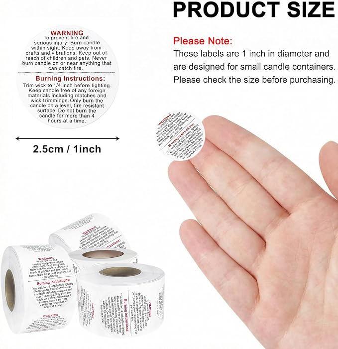 2000PCS Candle Warning Labels: 1 Inch Candle Wick Stickers Candles Jars Safety Stickers Warning Labels for Small Candles Making Supplies