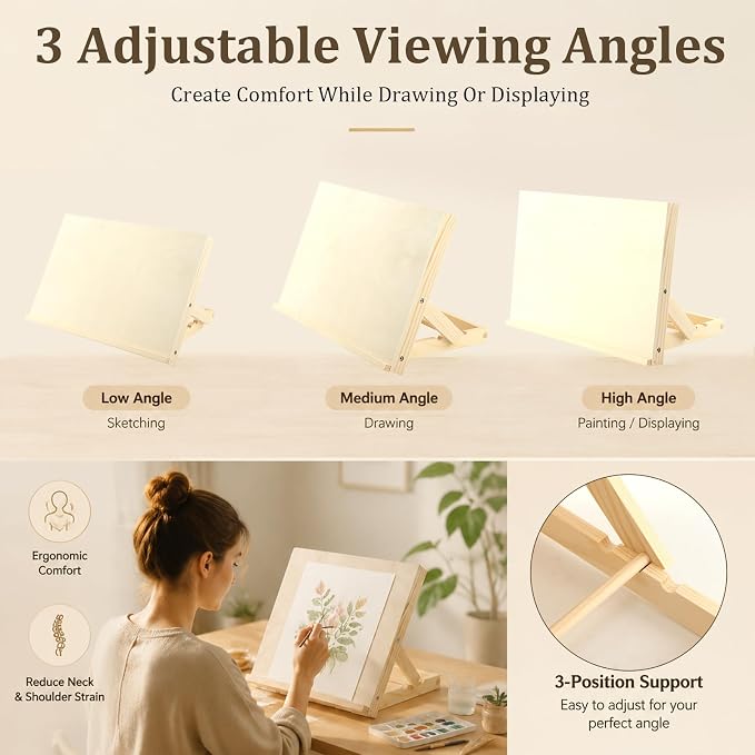 Adjustable Tabletop Easels with Paint Palette, Table Easel for Holding Drawing Paper Canvas Board, Portable Painting Sketching Desktop Easel