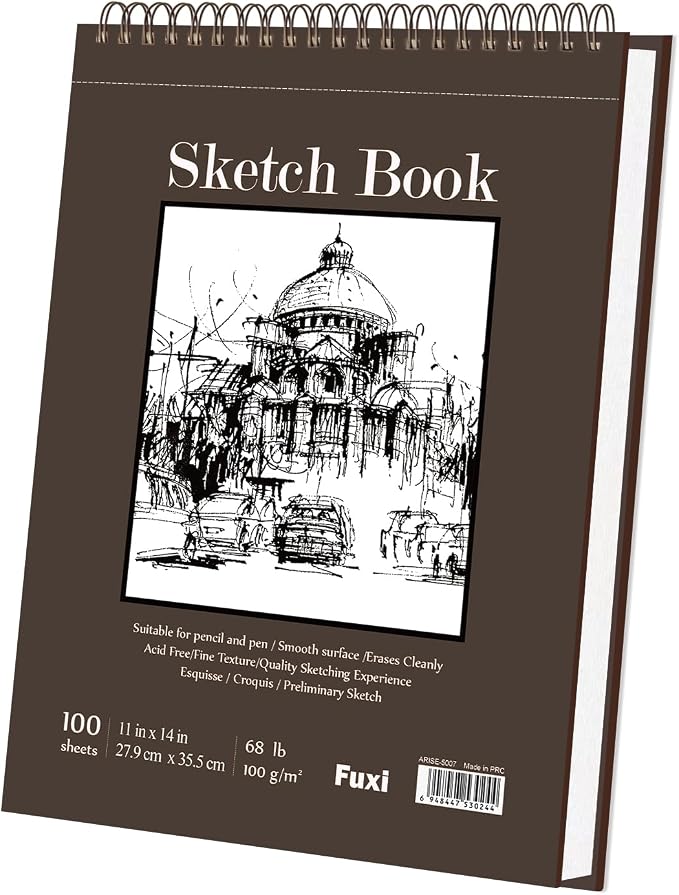 Fuxi Sketch Book 11" x 14", Large Drawing Pad Paper, 100 Sheets_68lb/100gsm | Top Spiral-Bound Sketchbook, Large Sketch Pads for Drawing, Sketching, Illustration, Art Class Students
