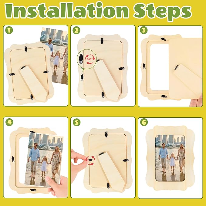 VOKOY 50 Pack DIY Wooden Picture Frames for Crafts,Vintage Wave Shape | DIY Wood Craft Picture Frames for 4" x 6" Photos,Unfinished Standing Wood Photo Frame,Wood Decorate for Birthday Party Gifts