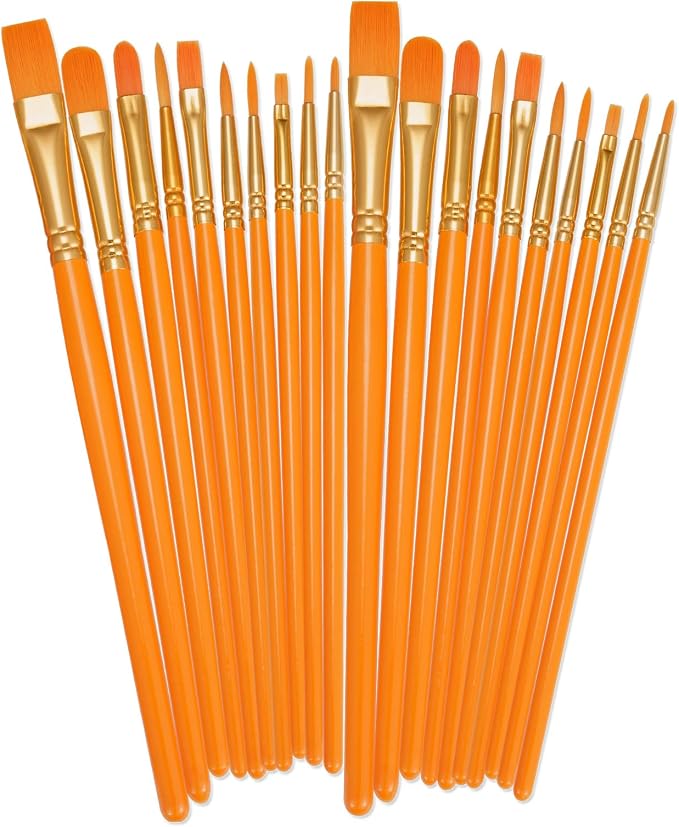 BOSOBO Paint Brushes Set, 20 Pcs Small Paint Brush Kit Round Flat Tip Nylon Hair, for Acrylic Painting, Watercolor, Oil Painting, Kids Face Nail Art Canvas Rock Craft, Art Supplies, Orange