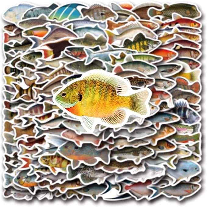 110 Pcs Funny Fish Stickers for Teens Boy Girls Kids Deep-Sea Fish Stickers Vinyl Waterproof go Fishing Decals Pack for Party Supplies (Fish)