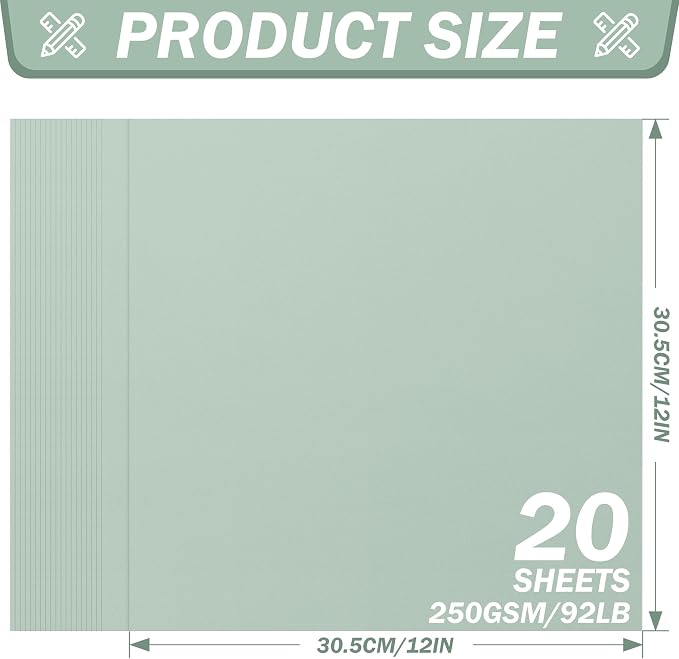 12x12 Inch Sage Green Cardstock 20 Sheets 250GSM/92LB Card Stock