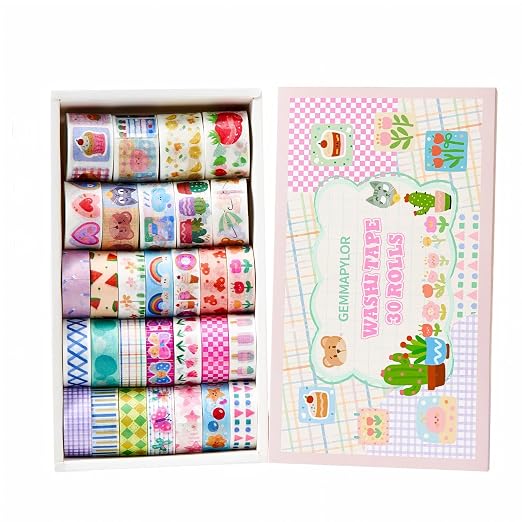 Kwaii Washi Tape 30 Rolls, Decorative Masking Tape for Junk Journal, Scrapbooking Supplies, DIY Crafting Supplies