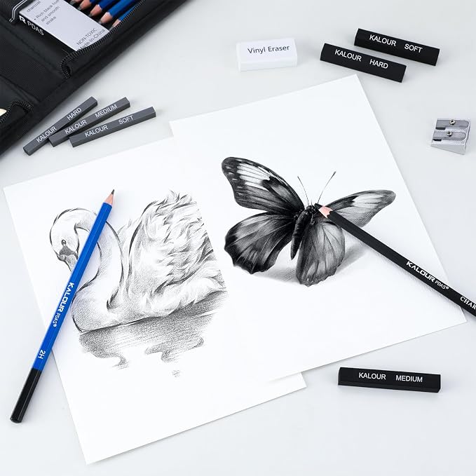 KALOUR PDAS 112 Drawing Set Sketch Kit, Pro Art Supplies with 3-Color Sketchbook, Graphite, Charcoal Pencils, Art Drawing Kit for Artists Adults Teens Beginners, Ideal for Shading & Blending