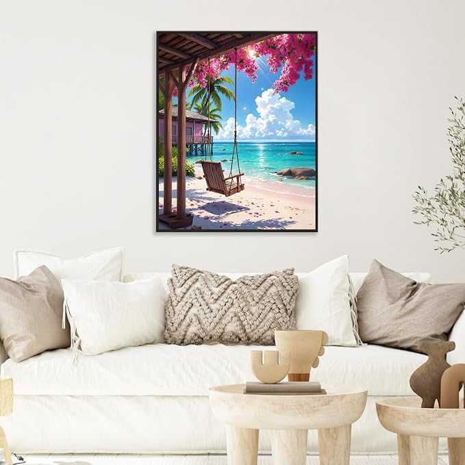 Paint by Numbers Kit for Adults, Tropical Beach Number Painting Canvas Kit | DIY Acrylic Painting Set for Beginners, Stress Relief Relaxing Craft, Home Wall Decor, Holiday Gift for Adults, 16x20 Inch