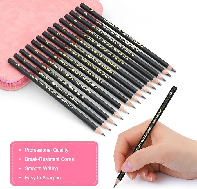 Heshengping, Sketching and Drawing Pencils Set 26pcs, Art Supplies Drawing pencil Kit,Graphite Charcoal Professional Pencils Set, Adults Beginners Artist