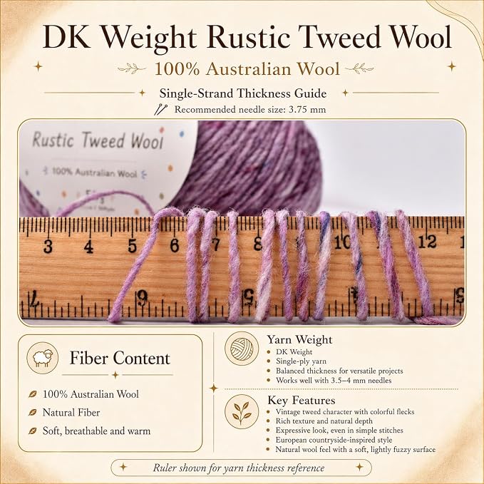 Rustic Tweed Wool Yarn, 1oo% Australian Wool, DK, 4 Skeins 200g/656yds (3125 Vintage Ivory Fleck), Tweed Wool Yarn for Crochet | Soft Structure | Beautiful Stitch Texture