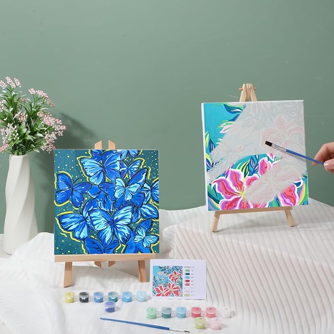 Nezyo 12 Sets Paint by Numbers with Frame for Adults, DIY Acrylic 8x8in | Beginner-friendly Canvas Kits, Party Activity or Birthday Gifts, Includes Brushes with Paints, Pre-framed Ready to Hang