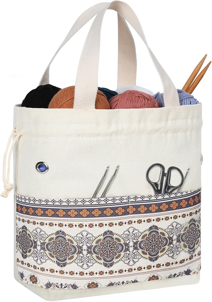 TOGETRUE Yarn Bag, Knitting Crochet Tote Bag, Yarn Storage Bags Organizer, Crochet bags for Crocheting Project, Store Skein Ball, Short Knitting Needle (Brown Style)