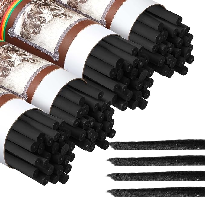 Gueevin 100 Pcs Soft Willow Charcoal Sticks Drawing,7-9mm | For Artists Beginners Students, Vine Charcoal Bulk for Sketching Shading Fine Art, Assorted Sizes, Back to School Gifts