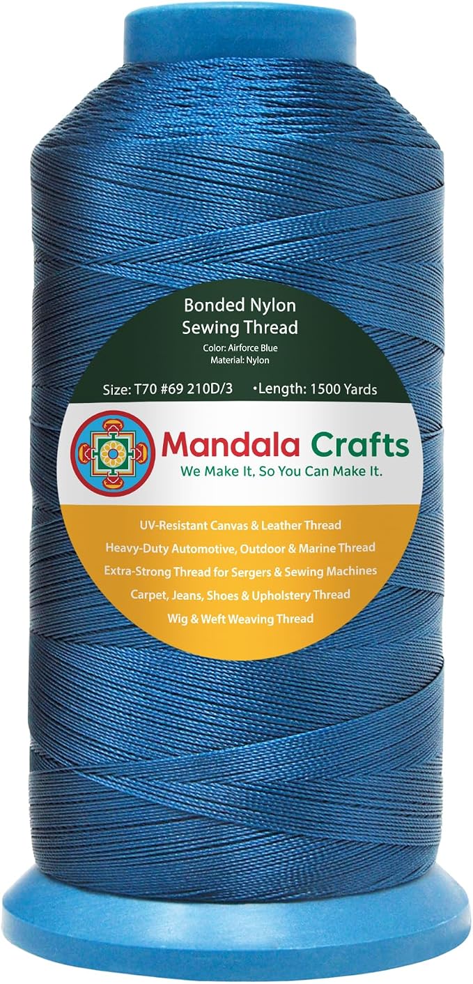 Mandala Crafts Size 69 210D T70 Airforce Blue Bonded Nylon Thread, 1500 YDs