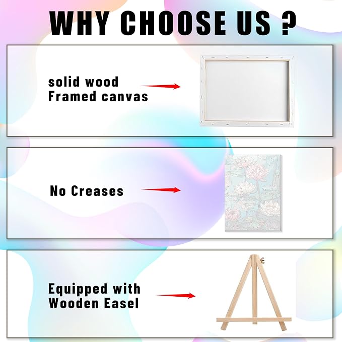 Ausanrl Flowers Framed Paint by Numbers Wooden Easel-Adult Paint by Number Kits on Canvas Framed,Lotus Paint by Numbers with Frame,Gifts and Home Wall Decor 12x16inch